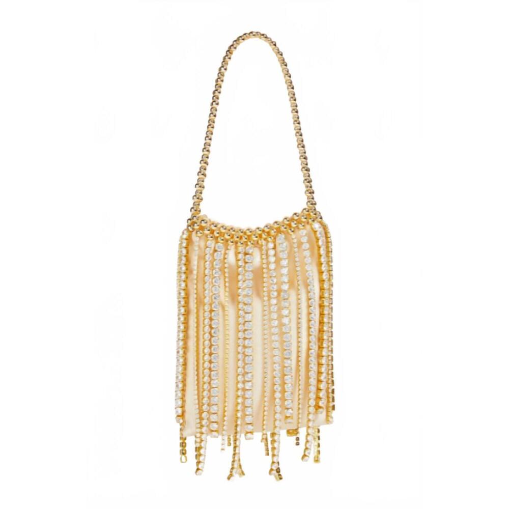 NEW VANINA women's etincelle fringed embellished woven tote in yellow & gold